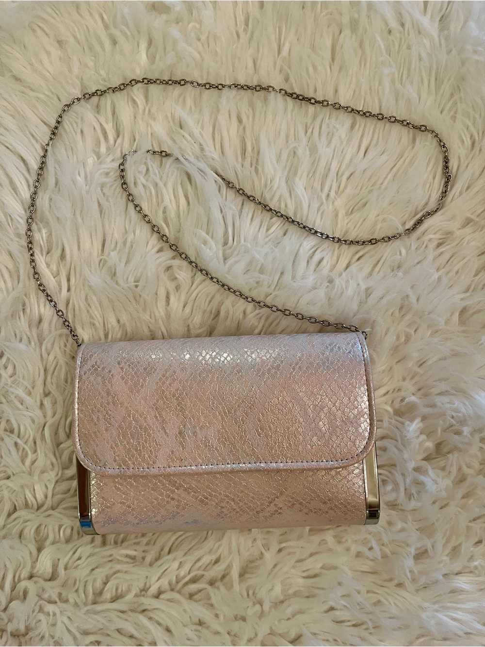 Kate Landry Metallic Blush Pink Crossbody with Chain Strap
